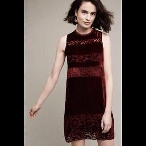 Anthropologie Burgundy Velvet Sleeveless Shift Dress